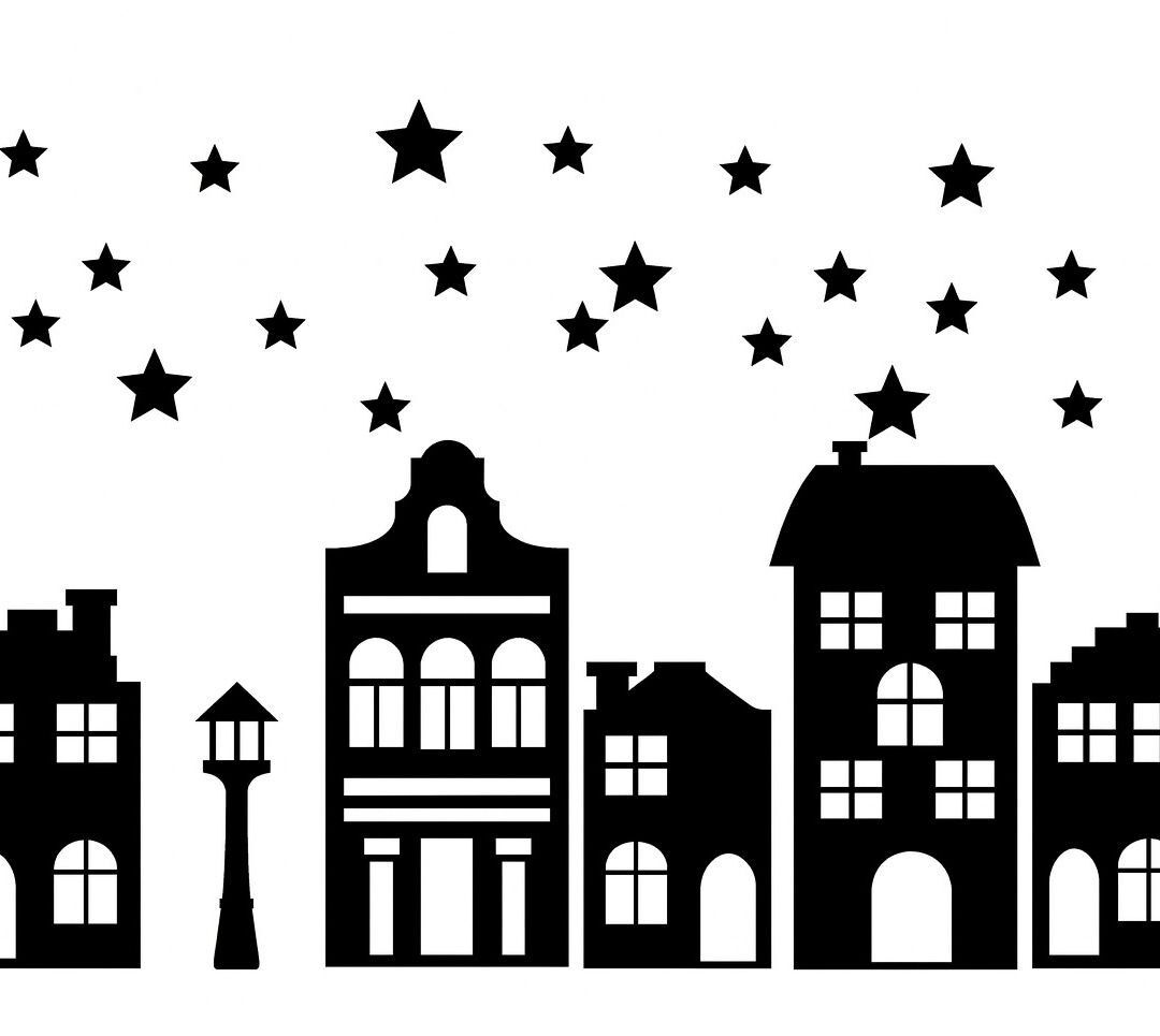 Herbruikbare raamstickers | Basisstraat 5 huizen